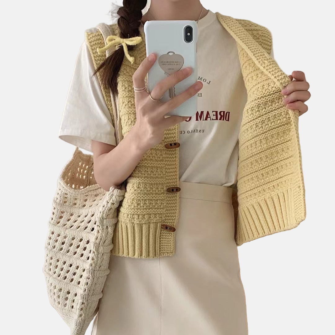 Gilet Femme En Tricot Bouton Devant Col V Confortable Douillet Polyvalent Pour Tenue Décontractée