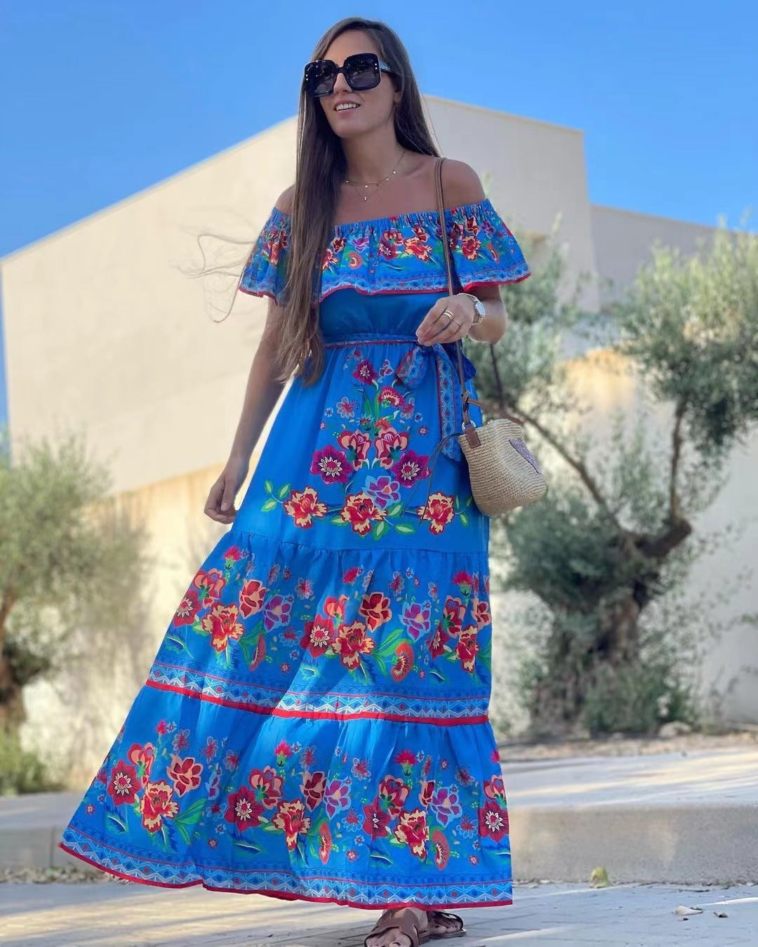 Elegantes Maxikleid von Fudus mit schönem Druck und fließendem Stoff