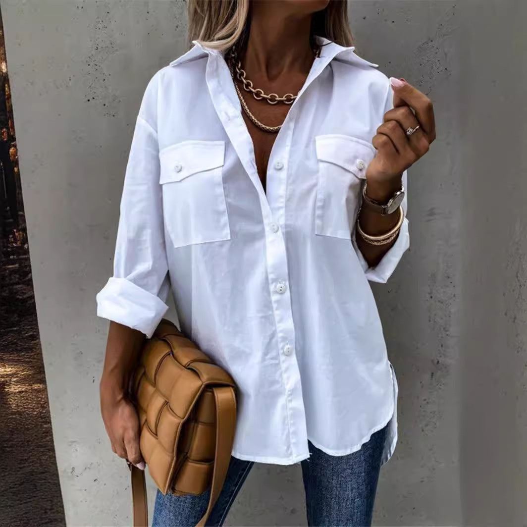 Damen Modische Hemdbluse mit praktischen Brusttaschen und legerem Schnitt Amawinc