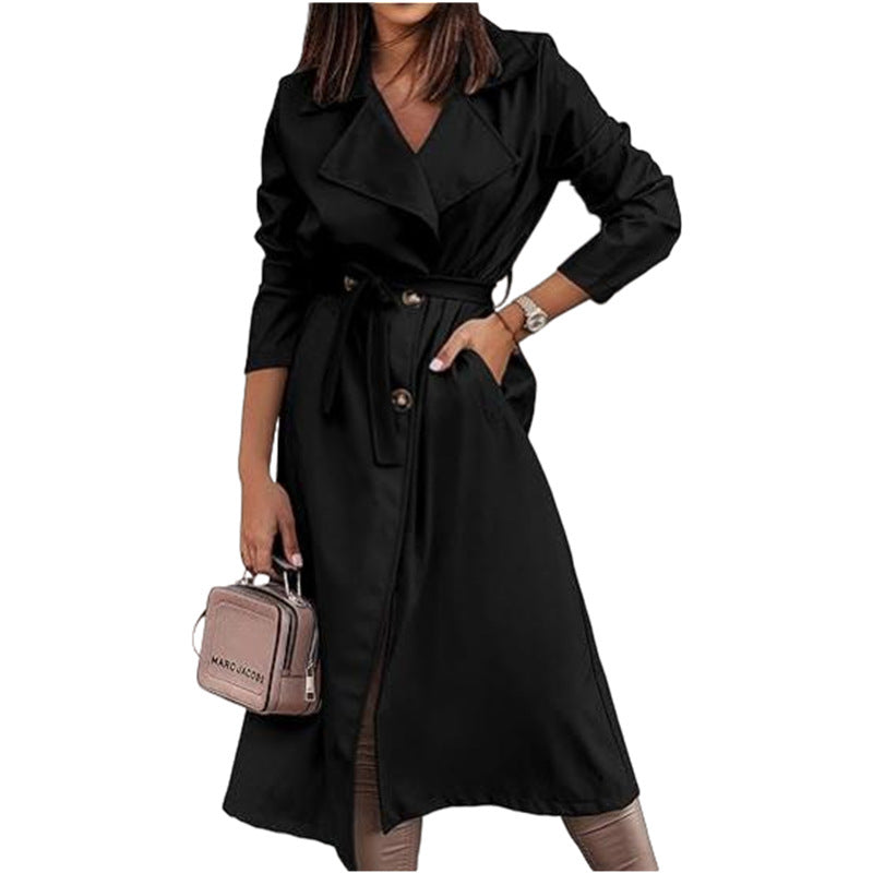 Damen eleganter Trenchcoat mit Gürtel und femininer Silhouette Amawinc