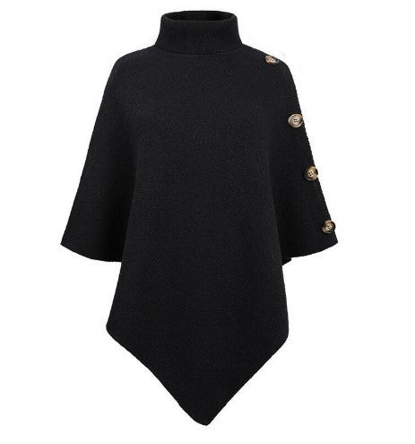 Damen Strick-Poncho mit steigendem Kragen und dekorativen Knopfdetails Amawinc