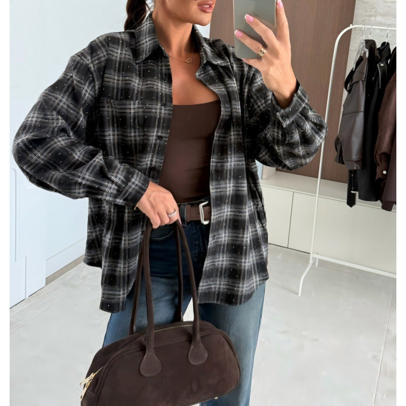 Damen Karierte Oversized-Hemd Amawinc