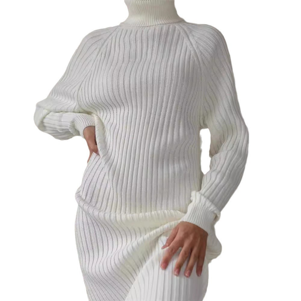 Damen Strickkleid mit hohem Kragen und großen Ärmeln Amawinc