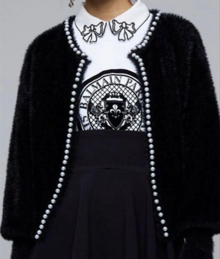 Damen Flauschiger Cardigan mit Perlknöpfen und lässigem Schnitt Amawinc