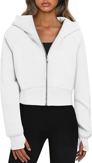 Damen cropped Kapuzenjacke mit durchgehendem Reißverschluss Amawinc