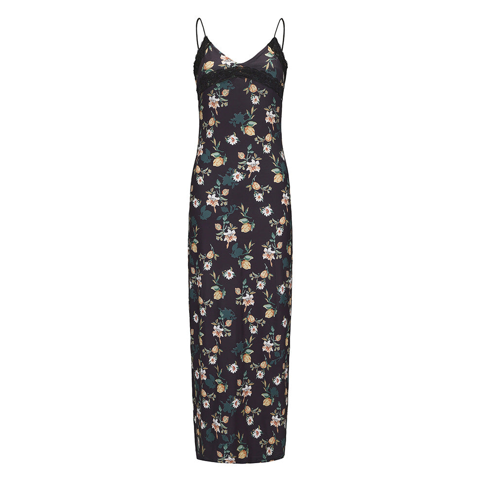 Fudus Langes figurbetontes Maxikleid mit V-Ausschnitt und Blumenmuster