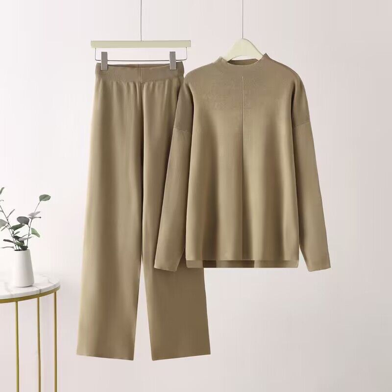 Damen elegantes Set aus langärmligem Oberteil und Palazzo-Hosen Amawinc