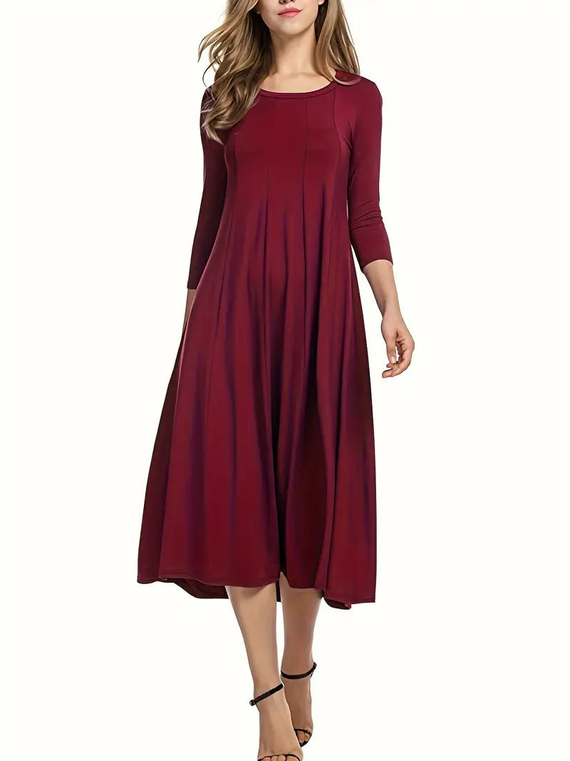 Damen Midi-Kleid mit schmeichelndem Schnitt und 3/4-Ärmeln Amawinc