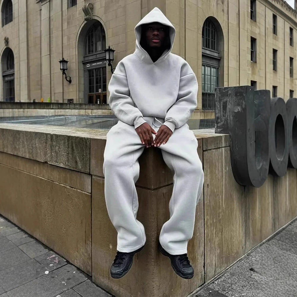 Survêtement Unisexe En Mélange De Coton Avec Capuche Et Poches Coupe Oversize Style Nordique Amawinc