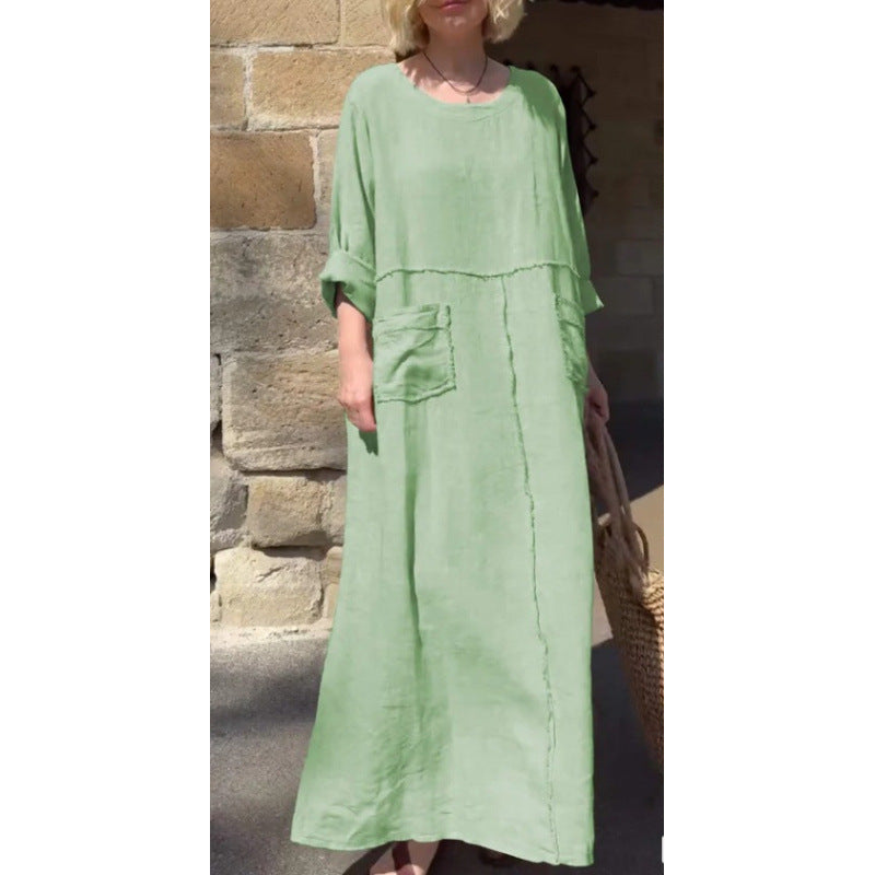 Langes, lässiges Plisseekleid mit langen Ärmeln von Fudus