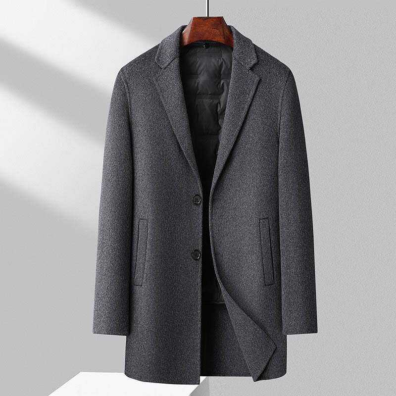 Manteau Homme En Laine Mélangée Avec Doublure Matelassée Coupe Regular Longueur Mi Longue Revers À Encoche