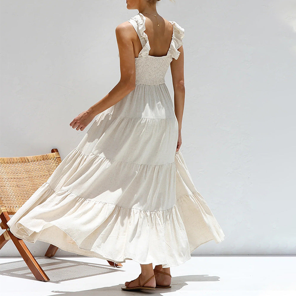 Robe Maxi Femme Fluide Avec Couches Superposées Et Bretelles Froncées Pour Vacances