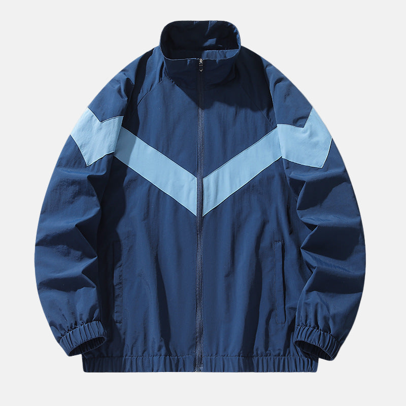 Veste De Sport Légère Avec Rayure En V Bloc De Couleurs Coupe Vent Et Poignets Élastiques