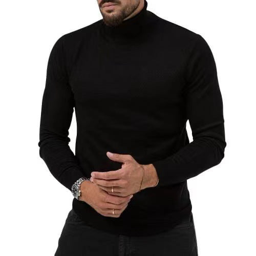 Pull Col Roulé Homme Slim Fit En Maille Coton Mélangé Manches Longues Bord Côtes Confortables