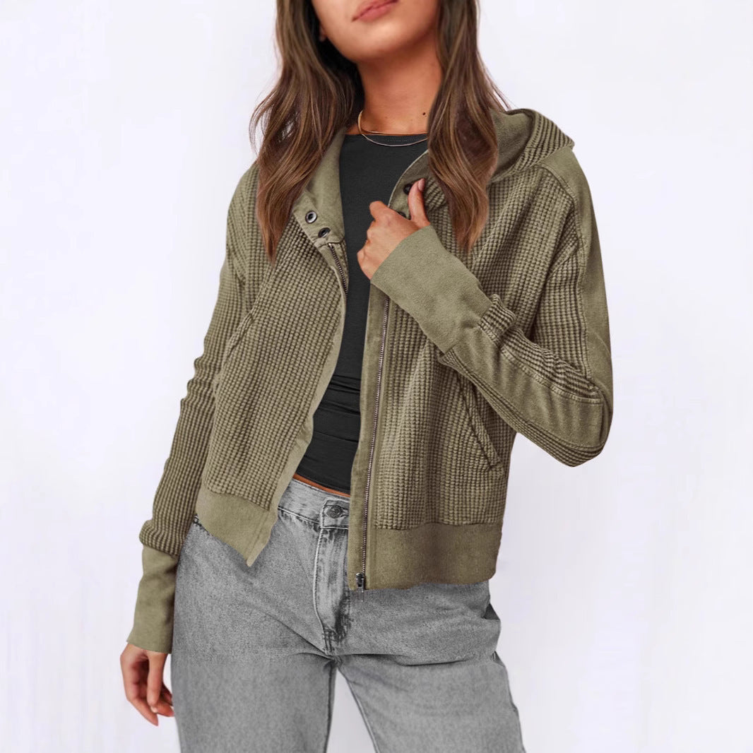 Damen lässige Zip-Jacke mit Kapuze und strukturiertem Design Amawinc