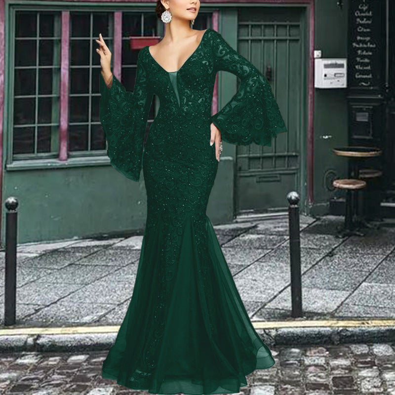 Edles schwarzes Anker-Spitzen-Abendkleid von Fudus