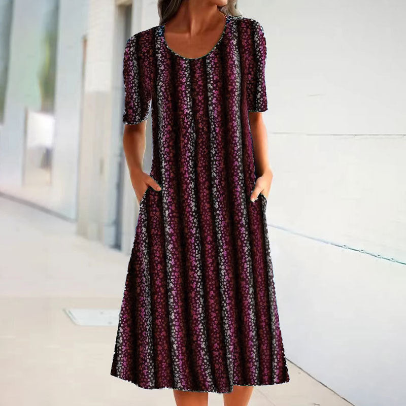 Fudus lässiges Kleid mit Leopardenmuster, Rundhalsausschnitt und kurzen Ärmeln