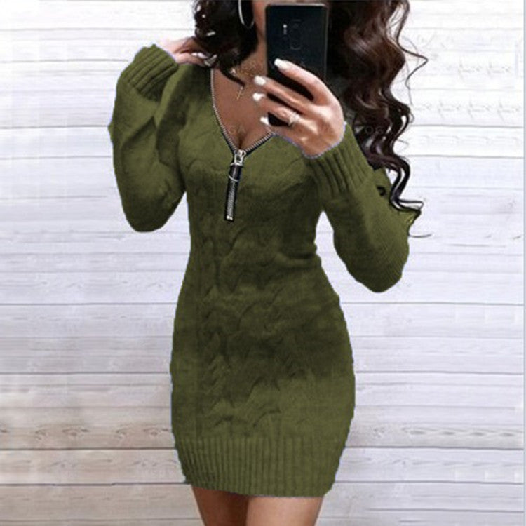 Damen Strickkleid mit Zip-Detail und strukturiertem Muster Amawinc