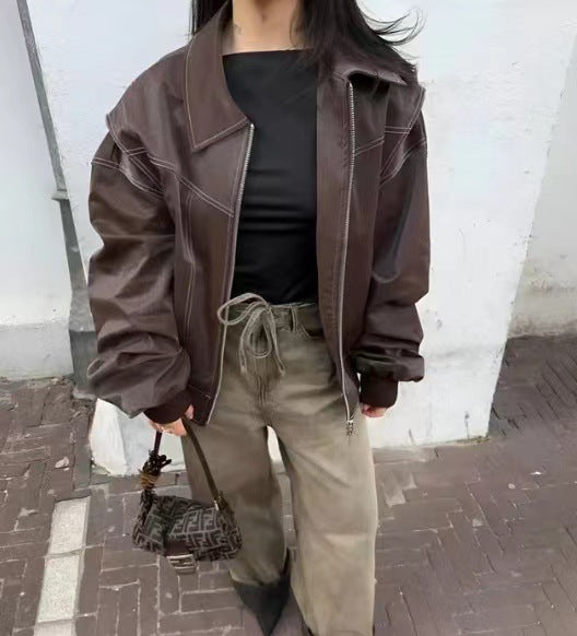 Damen Oversized Kunstleder-Jacke Amawinc