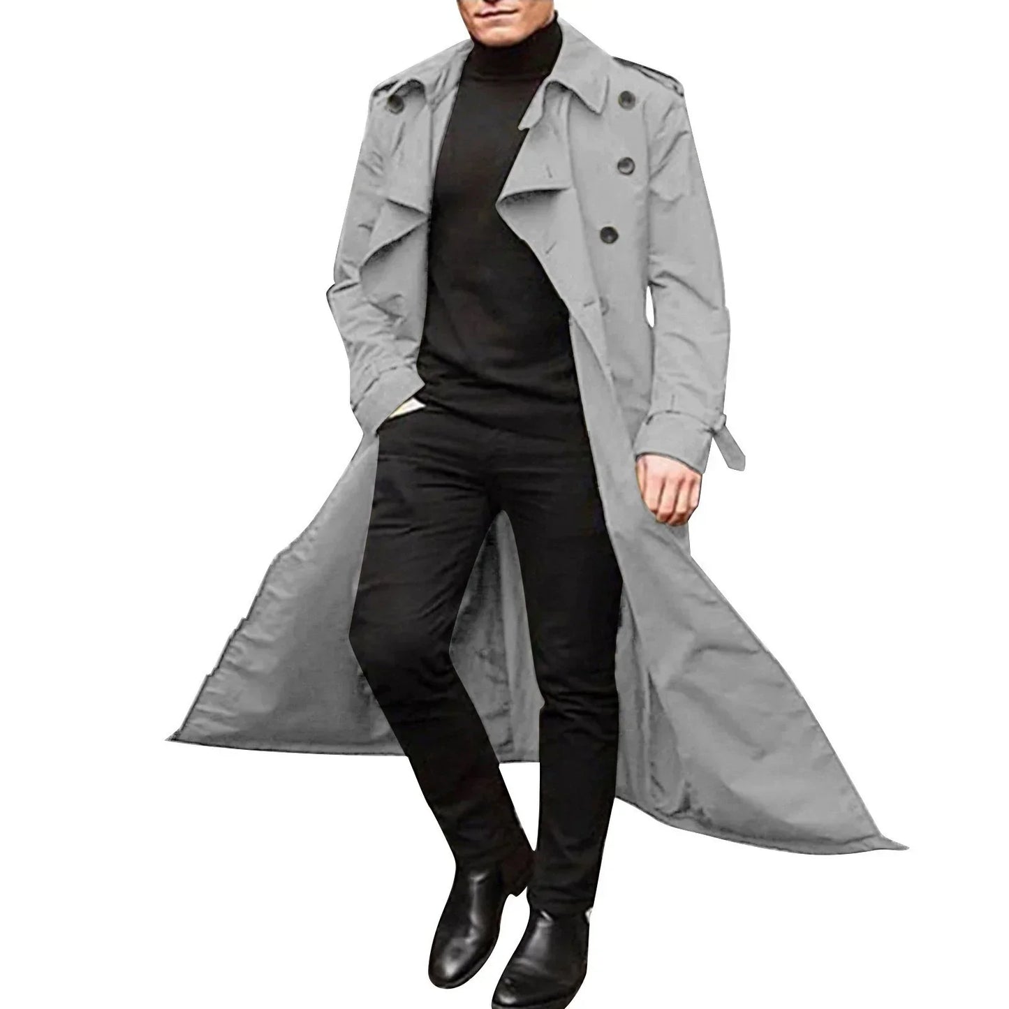 Manteau Trench Homme Tailored Fit Double Breasted Notched Lapels Longueur Intégrale Style Professionnel