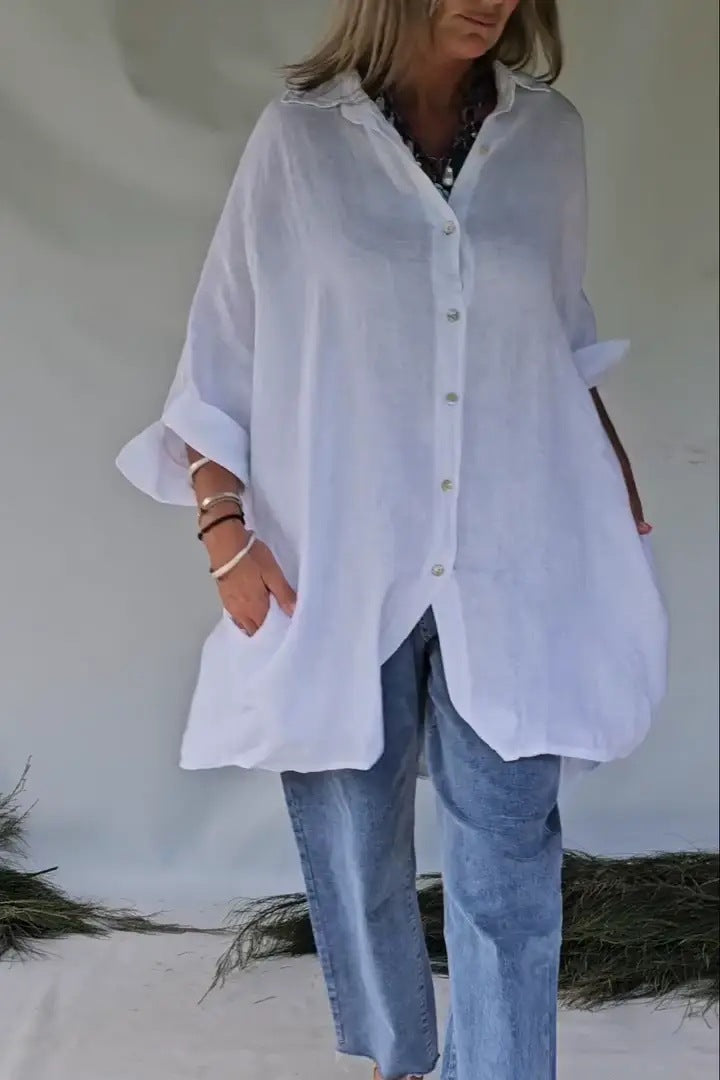 Damen Übergröße Bluse mit lässigem Schnitt und Druckknopfverschluss Amawinc