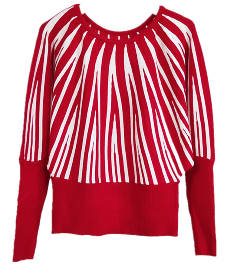 Damen weicher Pullover mit modernem Streifenmuster und weitem Schnitt Amawinc