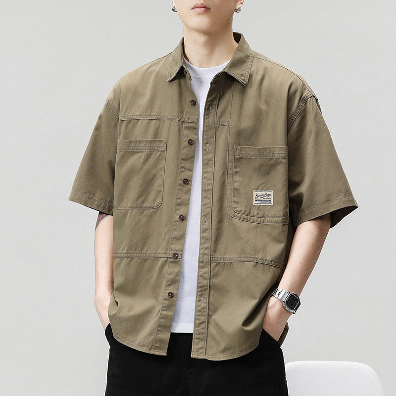 Chemise Cargo À Manches Courtes Hunter Coupe Oversize Lavage Délavé Coton Respirant Poches Plaquées