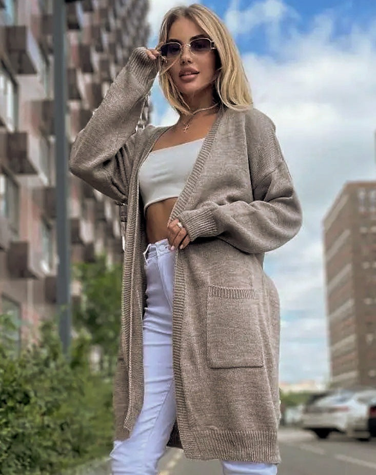 Cardigan Femme En Maille Mélange Coton Coupe Ample Ouvert Longline Avec Poches Pour Un Style Décontracté Et Bureau