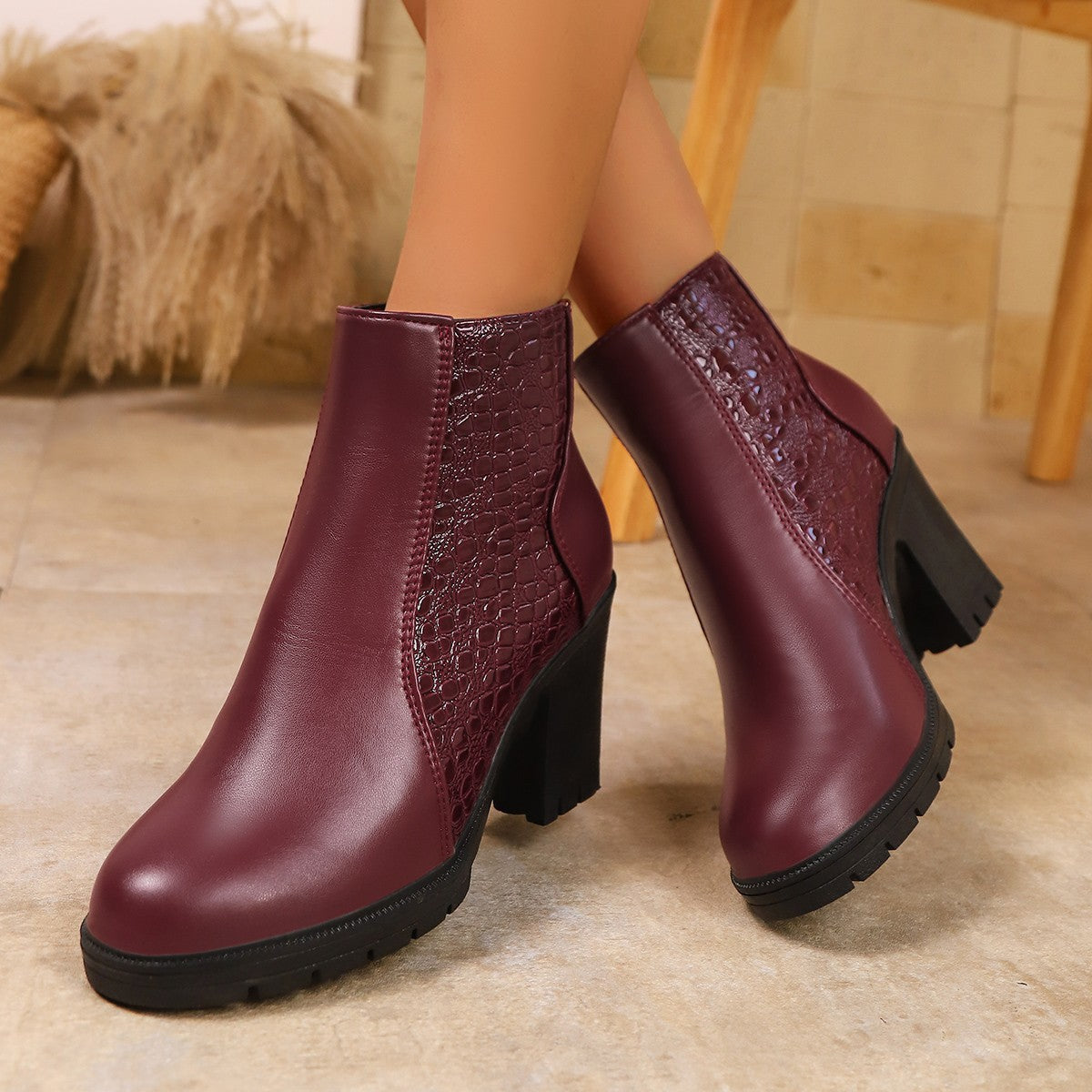 Damen modische Ankle-Boots mit strukturiertem Obermaterial Amawinc