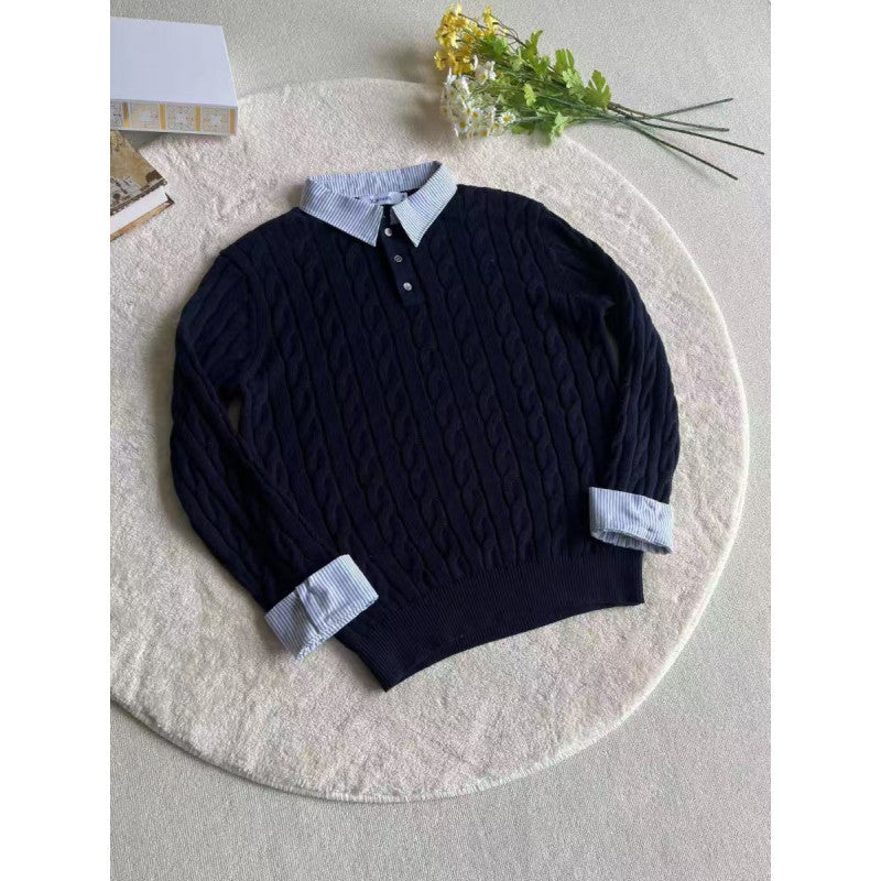 Damen Strickpullover mit dekorativem Zopfmuster und engem Kragen Amawinc