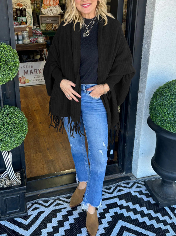 Damen vielseitiger Poncho mit Fransen Amawinc