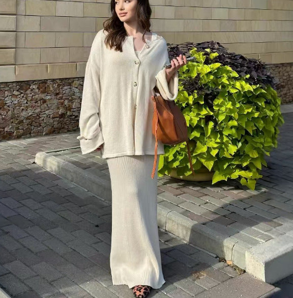 Damen Strickanzug mit elegantem Blazer und ärmellosem Maxikleid Amawinc