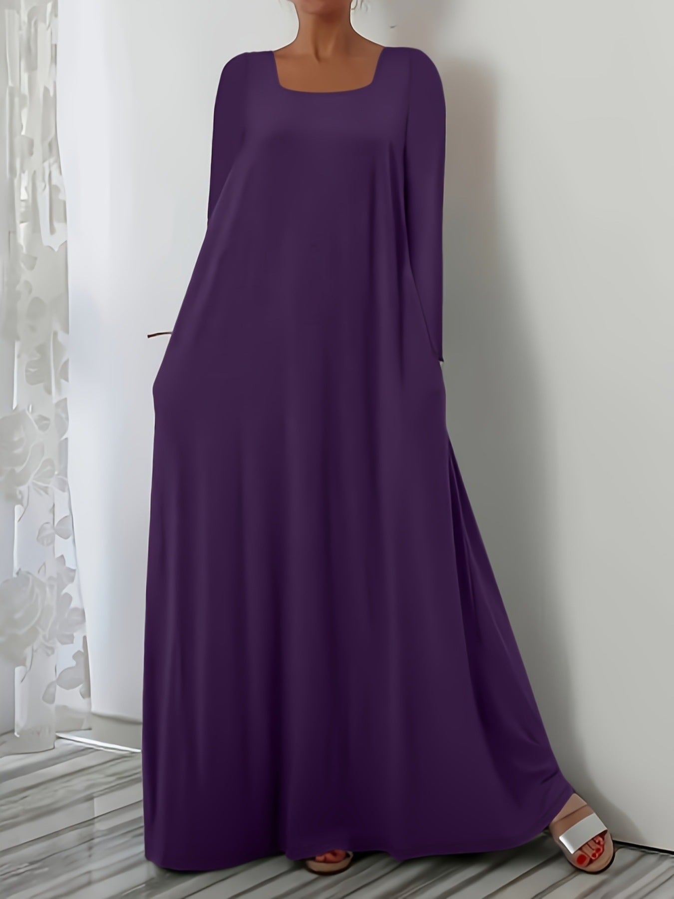 Damen Weit geschnittenes Maxikleid mit praktischen Taschen Amawinc