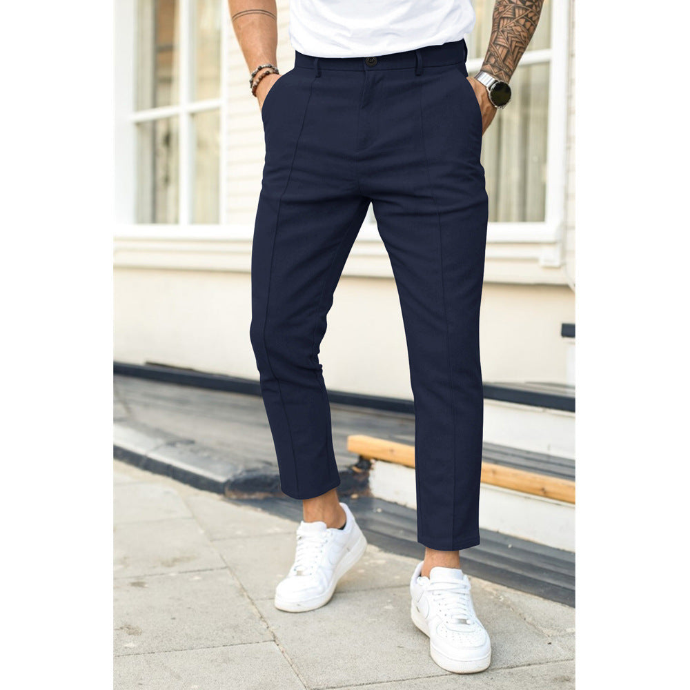 Pantalon Homme Slim Longueur Cheville Avec Plis Doubles Et Passants De Ceinture Par Nordic Flair