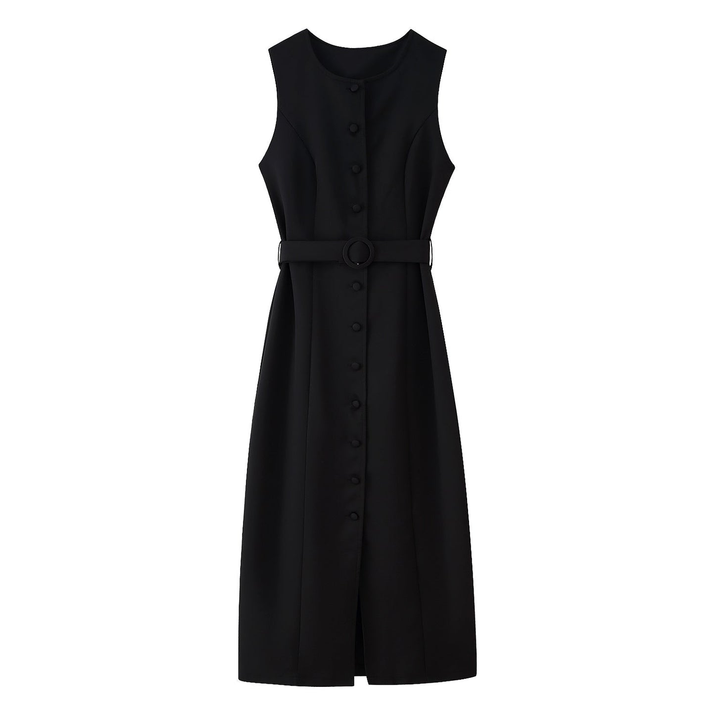 Damen ärmelloses Wickelkleid mit Knopfverschluss und Taillengürtel Amawinc