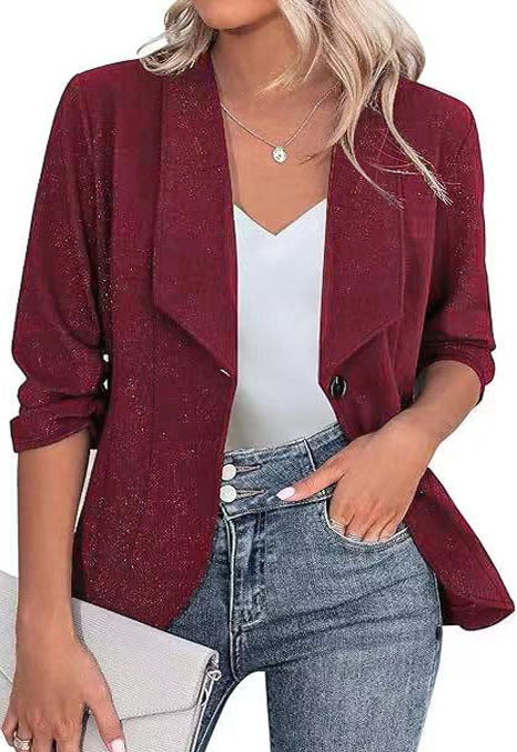 Damen Glitzer Blazerjacke mit femininer Silhouette und elegantem Revers Amawinc