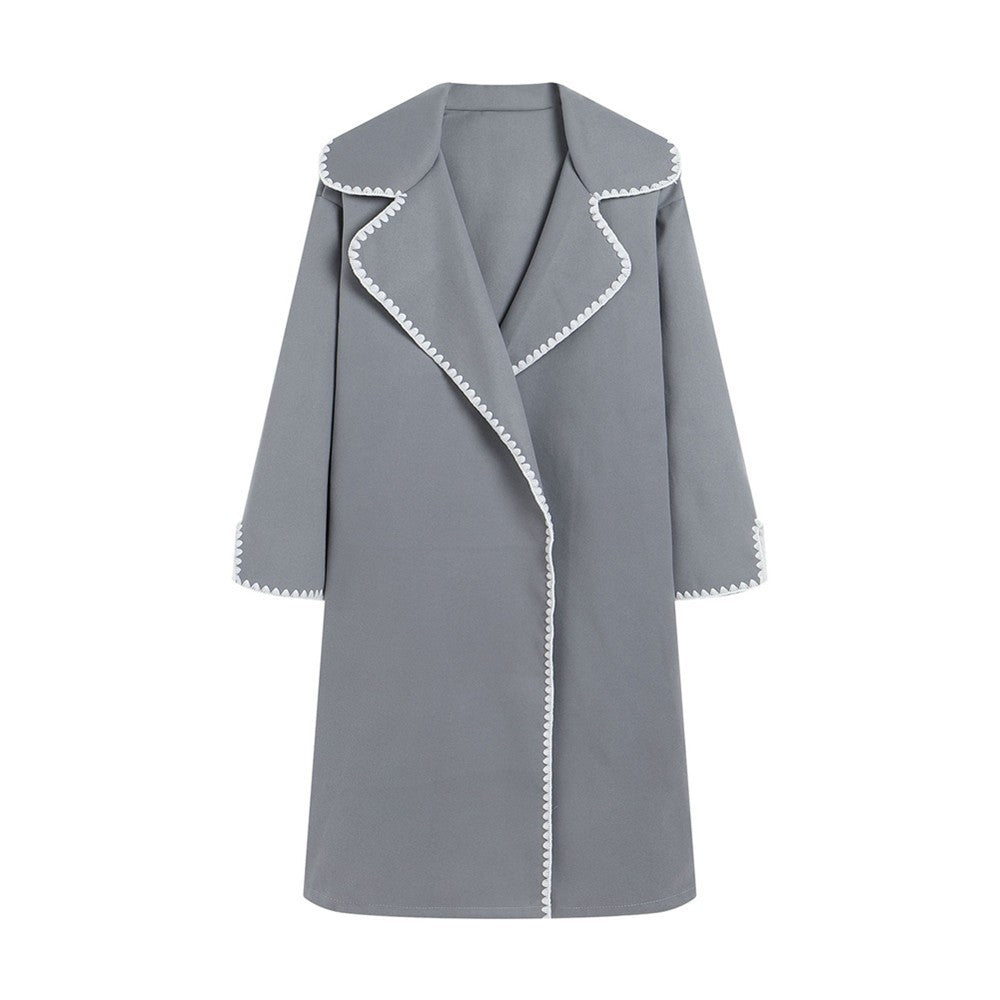 Amawinc Veste Coupe-Vent Femme En Laine Oversize Avec Col Revers Et Broderie Fine Sur L Etoffe Exterieure