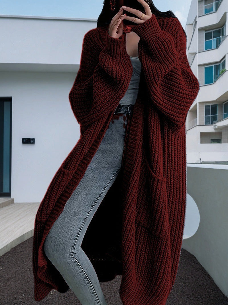 Damen Großer Strickcardigan mit lässiger Passform und großen Taschen Amawinc