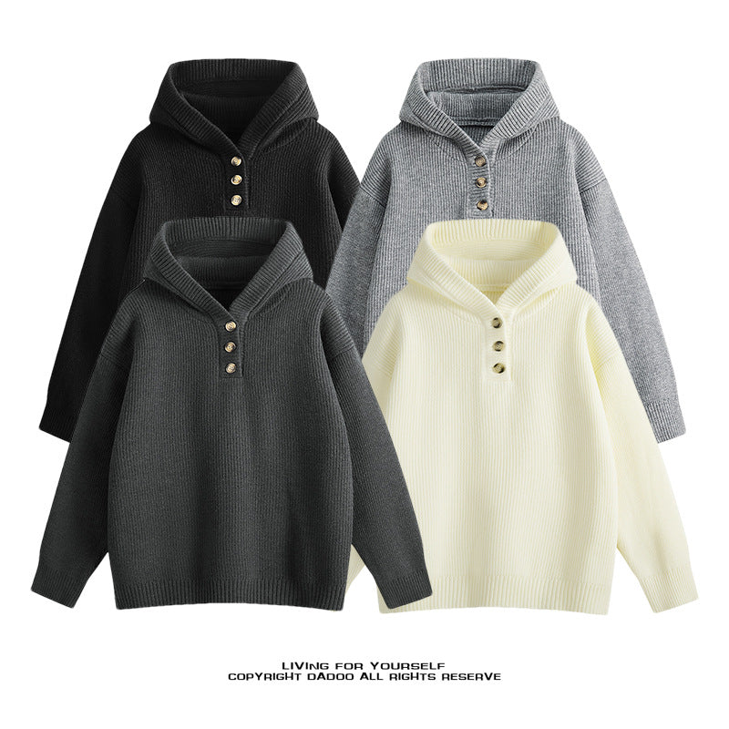 Damen Hochwertiger Strickpullover mit Stehkragen und Knopfdetails Amawinc