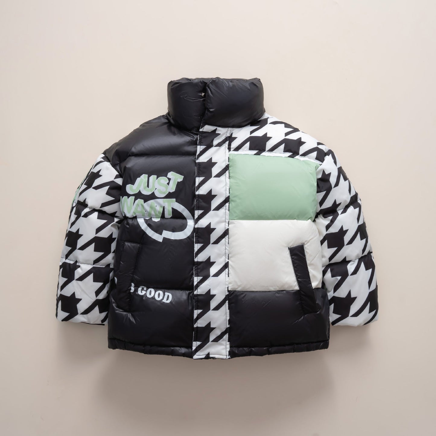 Damen Übergroße Steppjacke mit trendigem Patchwork-Design Amawinc