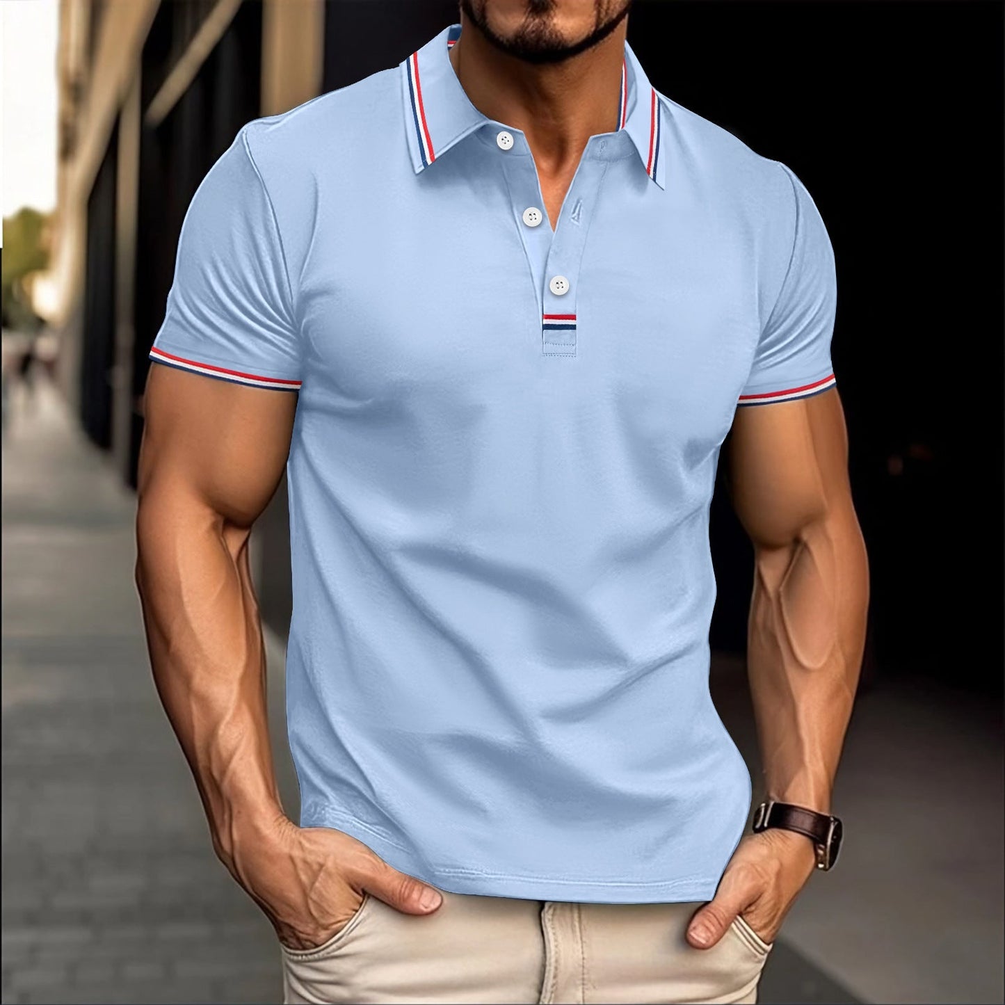 Amawinc Polo Homme Slim Fit en Coton Mélangé avec Col Côtelé et Patte de Boutonnage Raffiné