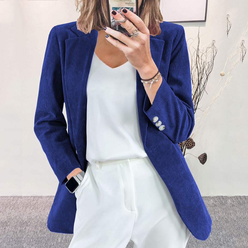 Damen Eleganter Blazer mit vertikalem Streifenmuster und schmaler Silhouette Amawinc