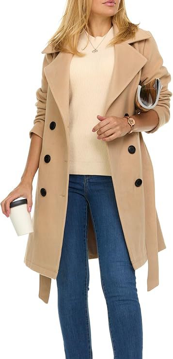 Damen Trenchcoat mit asymmetrischem Saum und breitem Kragen Amawinc