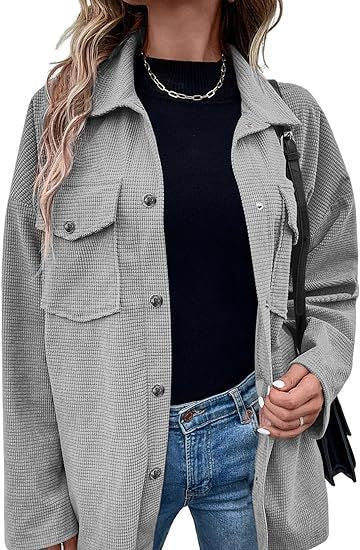 Damen Bequeme Waffel-Design Bluse mit Taschen Amawinc