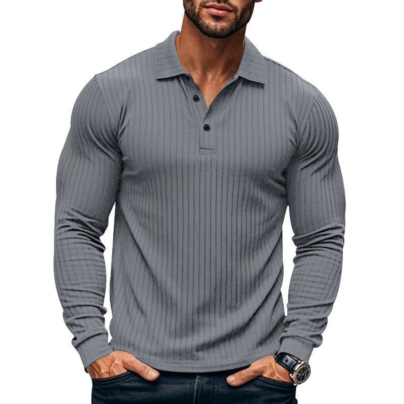 Chemise Henley Homme À Manches Longues Coupe Ajustée En Maille Côtelée Avec Patte Boutonnée