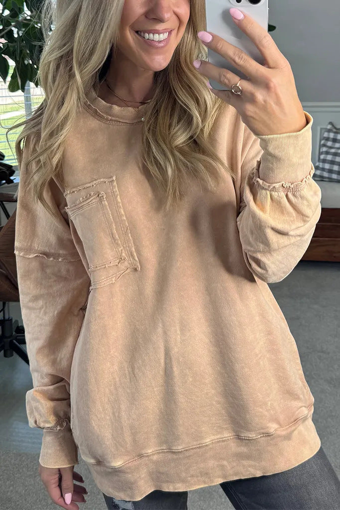 Damen Lässiger Oversized-Sweatshirt mit Rüschendetails Amawinc