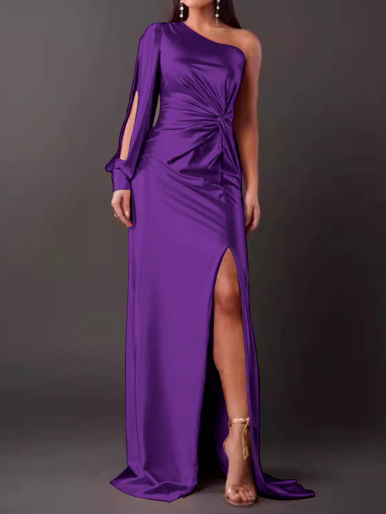Damen Abendkleid mit asymmetrischem Ausschnitt und eleganter Faltenlegung Amawinc