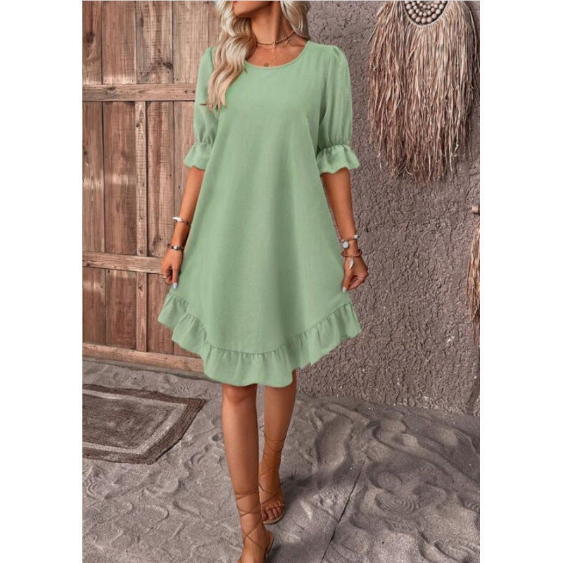 Fudus lockeres Kleid mit Swing-Ärmeln und Rundhalsausschnitt