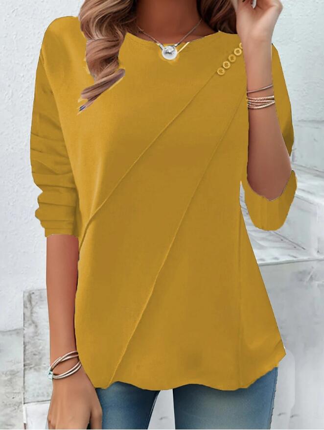 Damen modisches Oberteil mit asymmetrischem Saum und Knopfdetails Amawinc