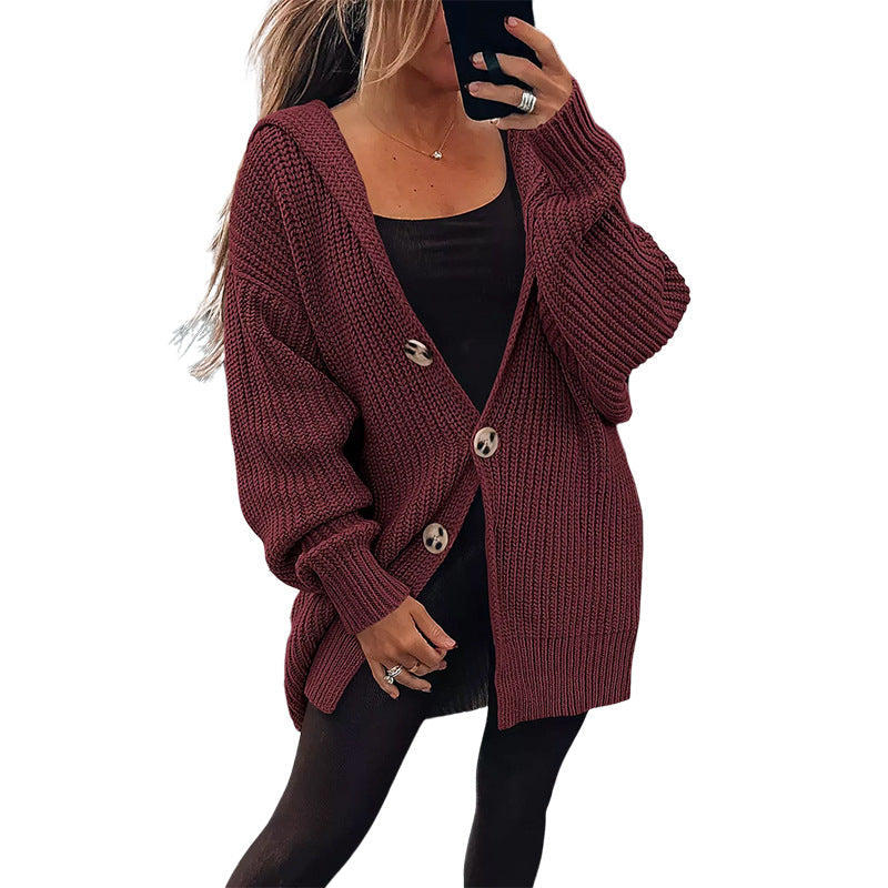 Damen Grobstrickjacke mit übergroßem Schnitt und eleganten Holzknöpfen Amawinc